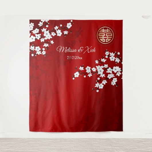 さくらんぼ中国のの結婚花の背景 タペストリー (正面)