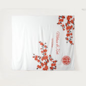 さくらんぼ中国のの結婚花の背景 タペストリー (正面(横))