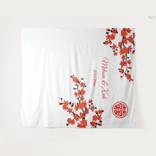 さくらんぼ中国のの結婚花の背景 タペストリー (正面(横))