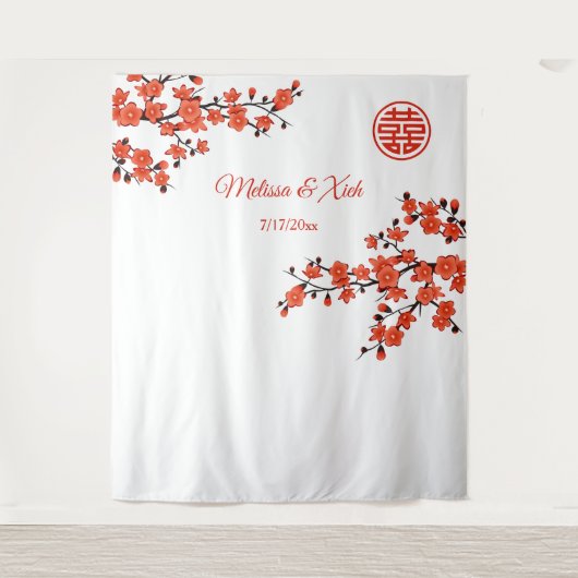 さくらんぼ中国のの結婚花の背景 タペストリー (正面)