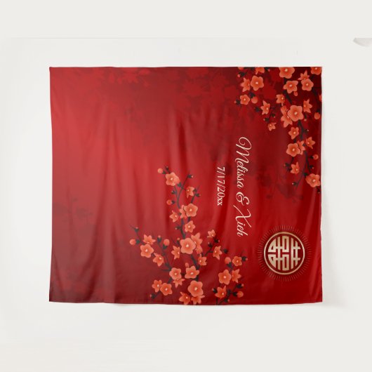 さくらんぼ中国のの結婚花の背景 タペストリー (正面(横))