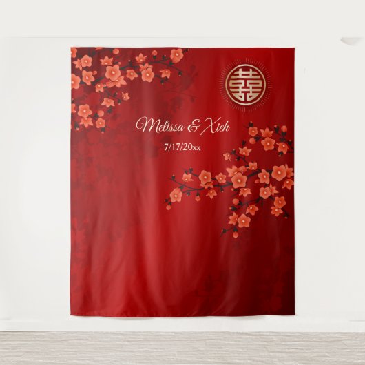 さくらんぼ中国のの結婚花の背景 タペストリー (正面)