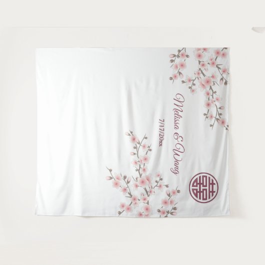 さくらんぼ中国のの結婚花の背景 タペストリー (正面(横))