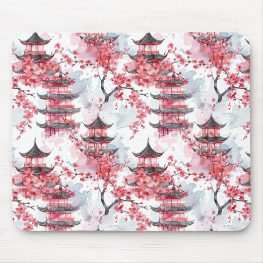 さくらんぼ中国のの花が咲いた水彩塔(2) マウスパッド (正面)