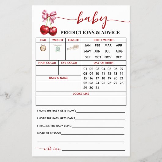 さくらんぼ予測アドバイスベビシャワーカード チラシ (正面)
