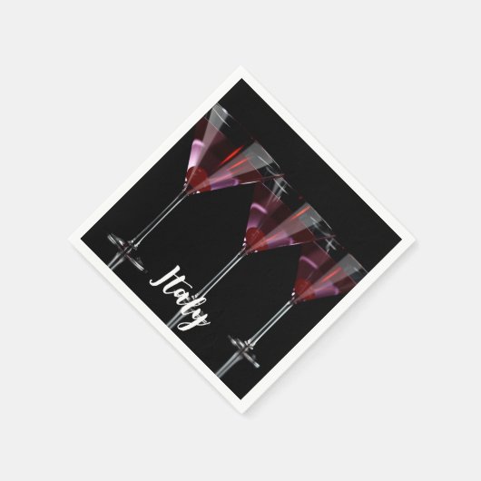 さくらんぼ付きマルティニガラスの赤いカクテル スタンダードカクテルナプキン (角)