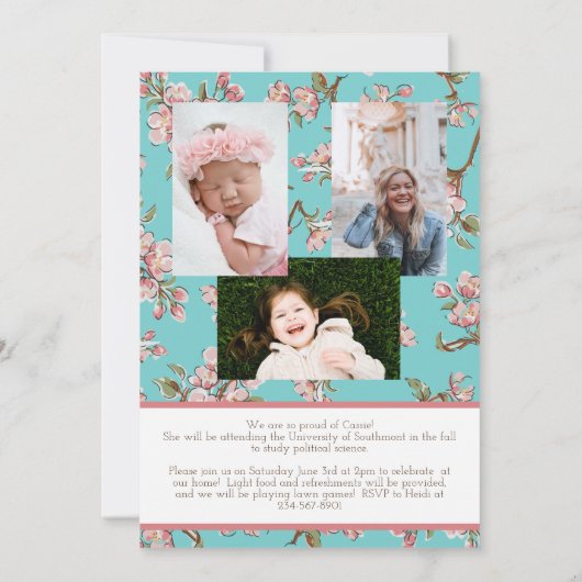 さくらんぼ写真の卒業発表 招待状 (裏面)