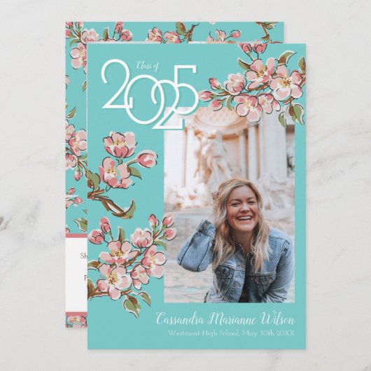 さくらんぼ写真の卒業発表 招待状 (正面/裏面)