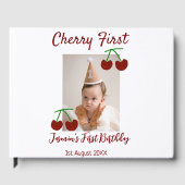さくらんぼ初のハッピーバースデー写真キッズ赤モダン色 ゲストブック (正面)