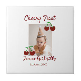 さくらんぼ初のハッピーバースデー写真キッズ赤モダン色 タイル