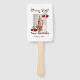 さくらんぼ初のハッピーバースデー写真キッズ赤モダン色 ハンドファン