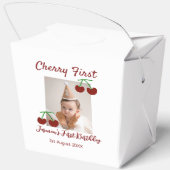 さくらんぼ初のハッピーバースデー写真キッズ赤モダン色 フェイバーボックス (裏面)