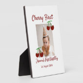 さくらんぼ初のハッピーバースデー写真キッズ赤モダン色 フォトプラーク (側面)