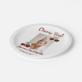 さくらんぼ初のハッピーバースデー写真キッズ赤モダン色 ペーパープレート (アングル)