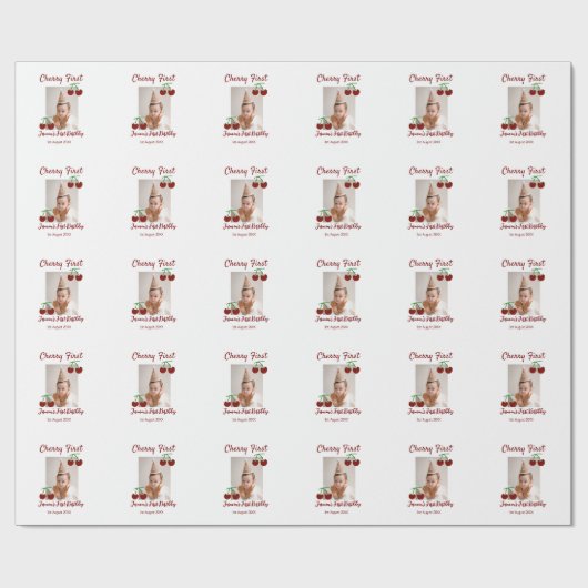 さくらんぼ初のハッピーバースデー写真キッズ赤モダン色 ラッピングペーパー (フラット)