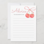 さくらんぼ及びピンクリボンベビーシャワーアドバイスカード 招待状 (正面)
