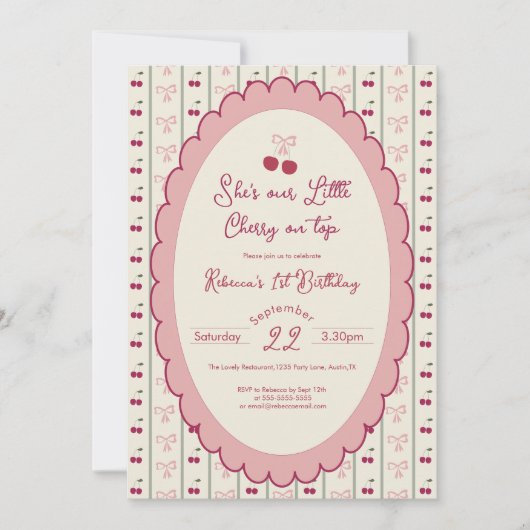 さくらんぼ名門私立校風のオン上のトップ1誕生日招待状 招待状 (正面)