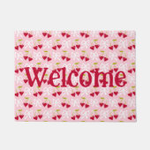 さくらんぼ名門私立校風のスイートピンクと赤10代の子供少女 ドアマット (正面)