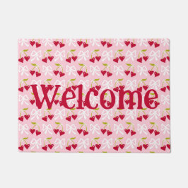 さくらんぼ名門私立校風のスイートピンクと赤10代の子供少女 ドアマット