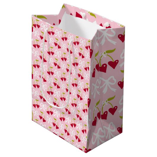 さくらんぼ名門私立校風のスイートピンクと赤10代の子供少女 ミディアムペーパーバッグ (正面アングル)