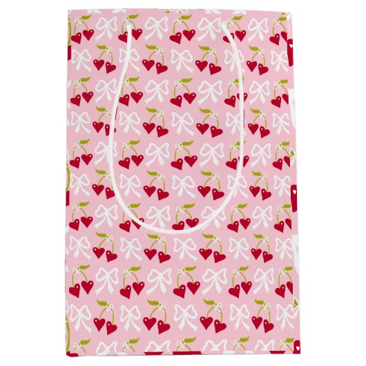 さくらんぼ名門私立校風のスイートピンクと赤10代の子供少女 ミディアムペーパーバッグ (正面)