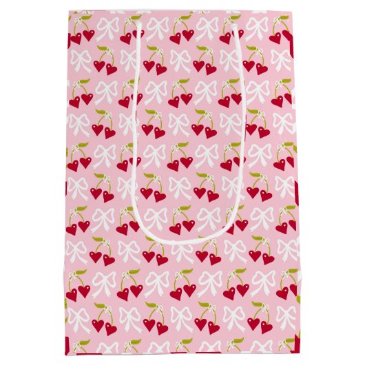 さくらんぼ名門私立校風のスイートピンクと赤10代の子供少女 ミディアムペーパーバッグ (裏面)