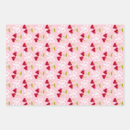 さくらんぼ名門私立校風のスイートピンクと赤10代の子供少女 ラッピングペーパーシート