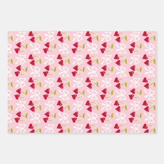 さくらんぼ名門私立校風のスイートピンクと赤10代の子供少女 ラッピングペーパーシート (正面)