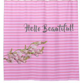 さくらんぼ咲きピンクストリップハロービューティフル！ シャワーカーテン