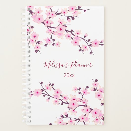 さくらんぼ咲きピンク白Add Name And Year プランナー手帳 (正面)