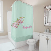 さくらんぼ咲きミント緑のドットこんにちは美しい！ シャワーカーテン (インサイチュ)