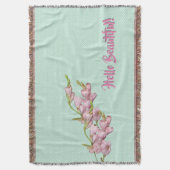 さくらんぼ咲きミント緑のドットこんにちは美しい！ スローブランケット (正面縦)