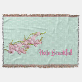 さくらんぼ咲きミント緑のドットこんにちは美しい！ スローブランケット