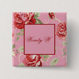 さくらんぼ咲き赤いバラの花ボタン 缶バッジ