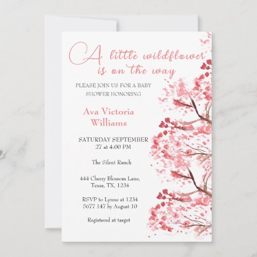 さくらんぼ咲く小さな野花の赤ちゃんシャワー 招待状 (正面)