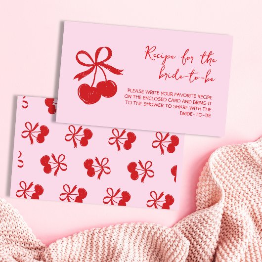 さくらんぼ手描きブライダルシャワーレシピ エンクロージャーカード