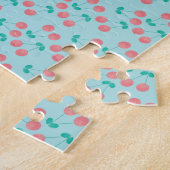 さくらんぼ手色彩の鮮やか水色ピンクティール（緑がかった色） ジグソーパズル (側面)