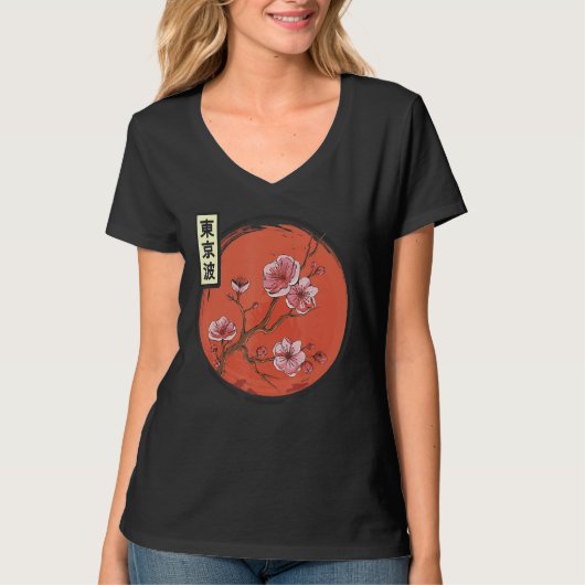 さくらんぼ日本のの日旗桜ツリー日本 Tシャツ (正面)
