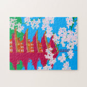 さくらんぼ日本のの花が咲く寺 ジグソーパズル (横)