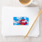 さくらんぼ日本のの花が咲く寺 ラベル (インサイチュ)