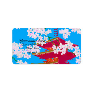 さくらんぼ日本のの花が咲く寺 ラベル