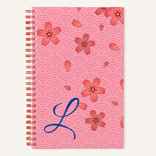 さくらんぼ日本のの花と波のパターン ノートブック (正面)