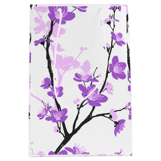 さくらんぼ日本のの花王室の、紫、花、女の子 ミディアムペーパーバッグ (正面)