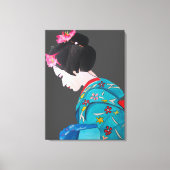 さくらんぼ日本のの花芸を持つ芸者の素晴らし女性 キャンバスプリント (正面)