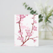 さくらんぼ日本のの花、穏やかなピンクのガーリー花。 ポストカード (スタンド正面)