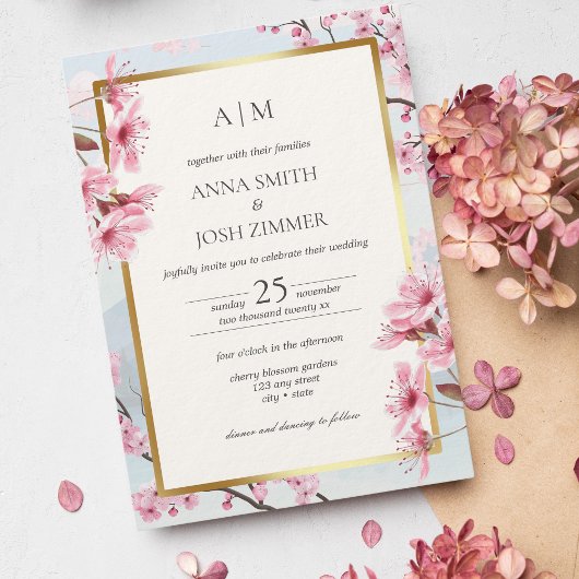 さくらんぼ日本のエレガント金ゴールド結婚ズ 招待状