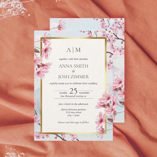 さくらんぼ日本のエレガント金ゴールド結婚ズ 招待状