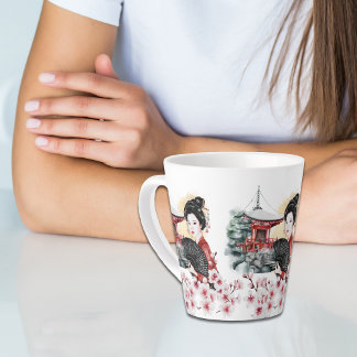 さくらんぼ日本のパゴダ芸者ガール カフェラテマグ