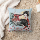 さくらんぼ日本のパゴダ芸者ガール クッション (ブランケット)