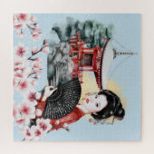 さくらんぼ日本のパゴダ芸者ガール ジグソーパズル (横)